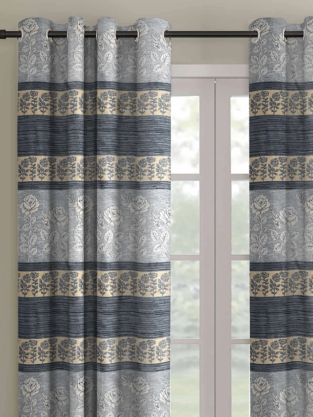 Polyester Curtain for Window (Grey, 5x4 Feet) (Pack of 2)