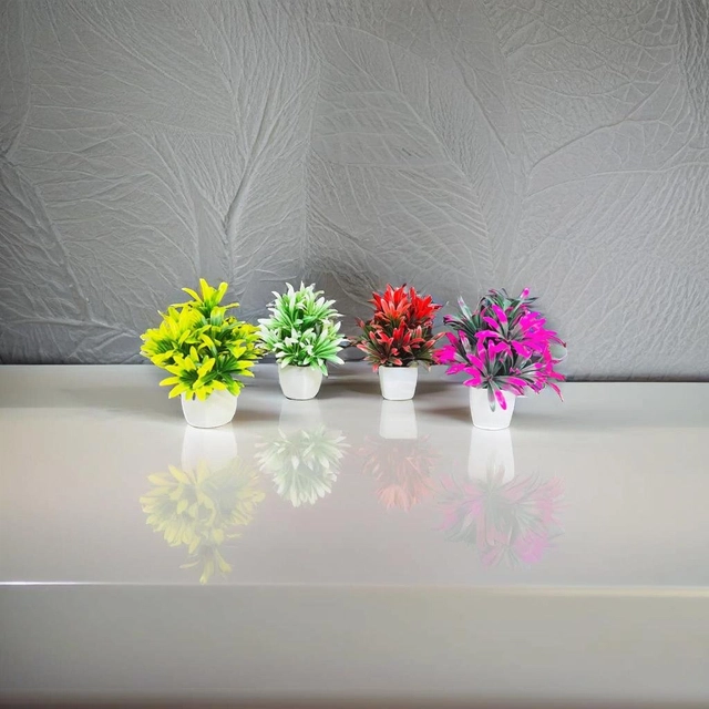 Artificial Plants with Pots (Multicolor, 15 cm) (Pack of 4)