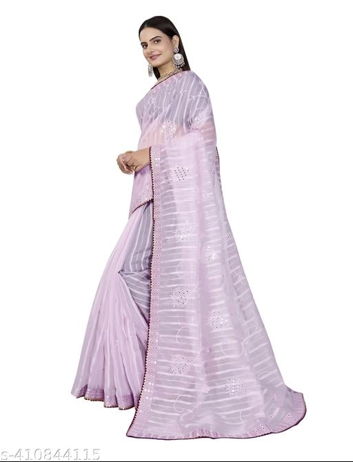 Organza Embroidered Saree for Women (Lavander, 6.3 m)