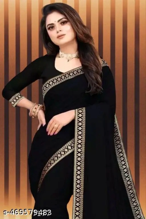 Lycra Blend Solid Saree for Women (Black, 6.3 m)