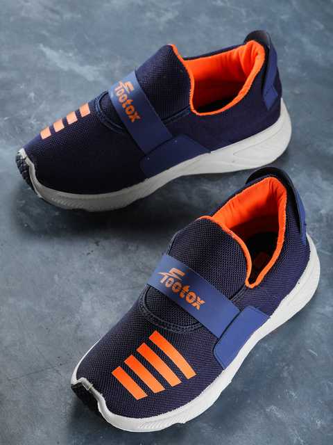 Footox Stylish Mens Casual Shoes (Navy Blue & Orange, 6) (F-1386)