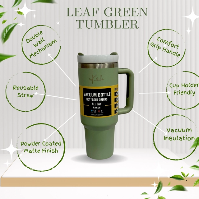 Stainless Steel Vacuum Insulated Tumbler with Straw (Green, 1200 ml)