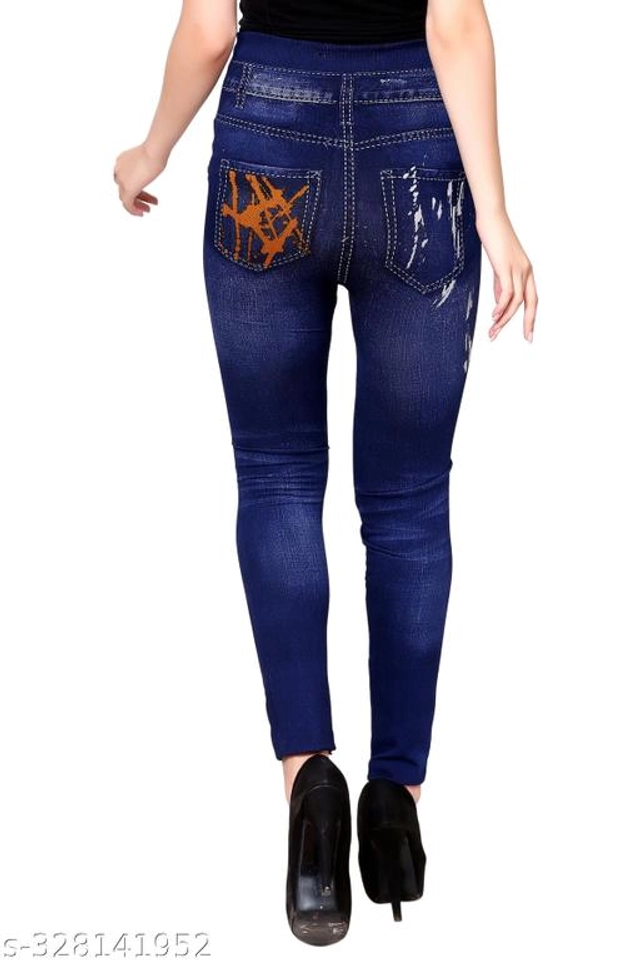 Polyester Dyed Jeggings for Women (Navy Blue, Free Size)