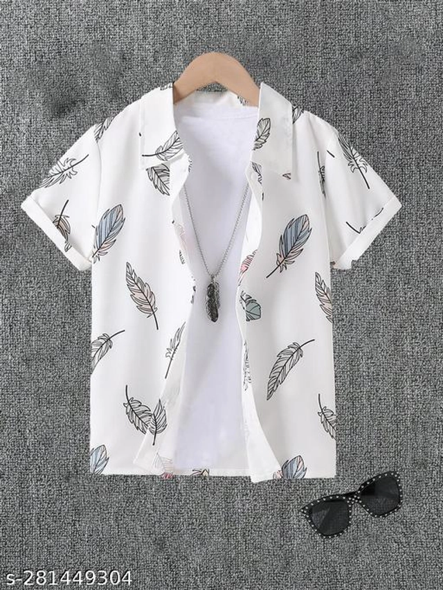 Half Sleeves Printed Shirt for Boys (White, 9-10 Years)