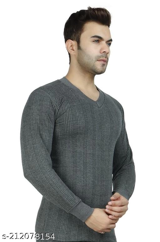 Cotton Blend Thermal Topwear for Men (Grey, M)