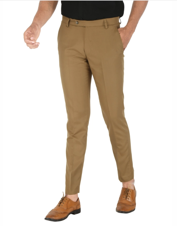 Poly Viscose Solid Trouser for Men (Tan, 28)