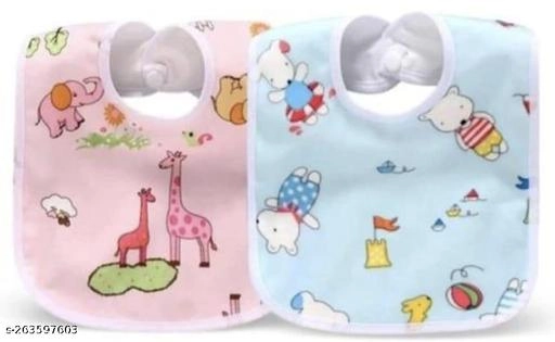 Cotton Printed Bibs for Baby (Multicolor, Pack of 2)