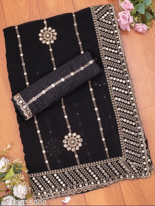 Georgette Embroidered Saree for Women (Black, 6.3 m)