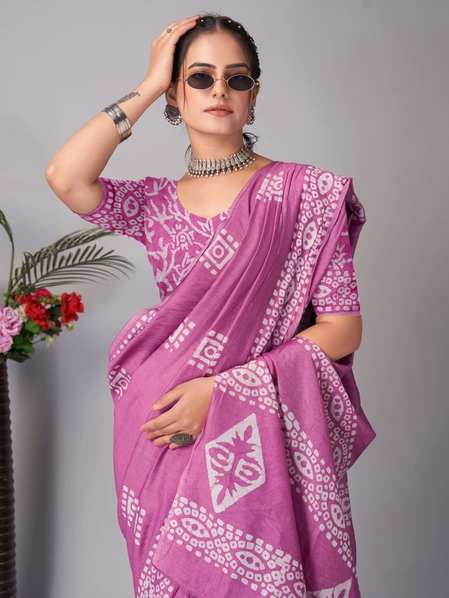 Chanderi Cotton Printed Sarees for Women (Purple, 6.3 m)