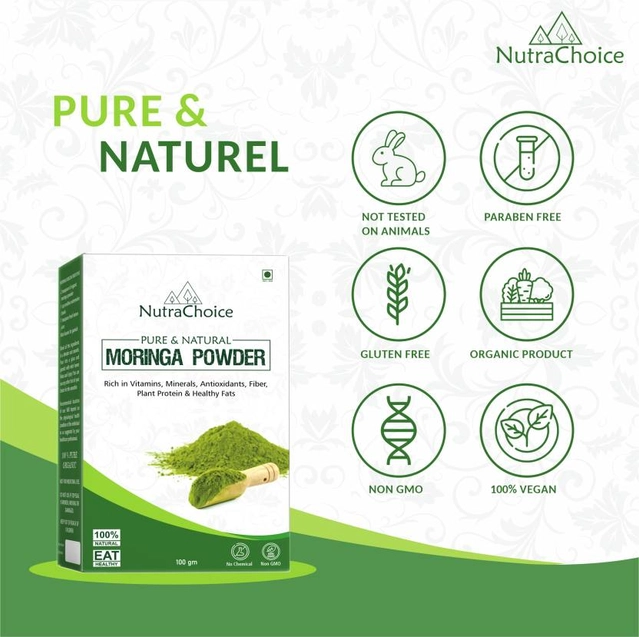 NutraChoice Organic Moringa Leaf Powder For Weight Loss, Powerful Vitamins & Antioxidants (200 g, Pack of 1)