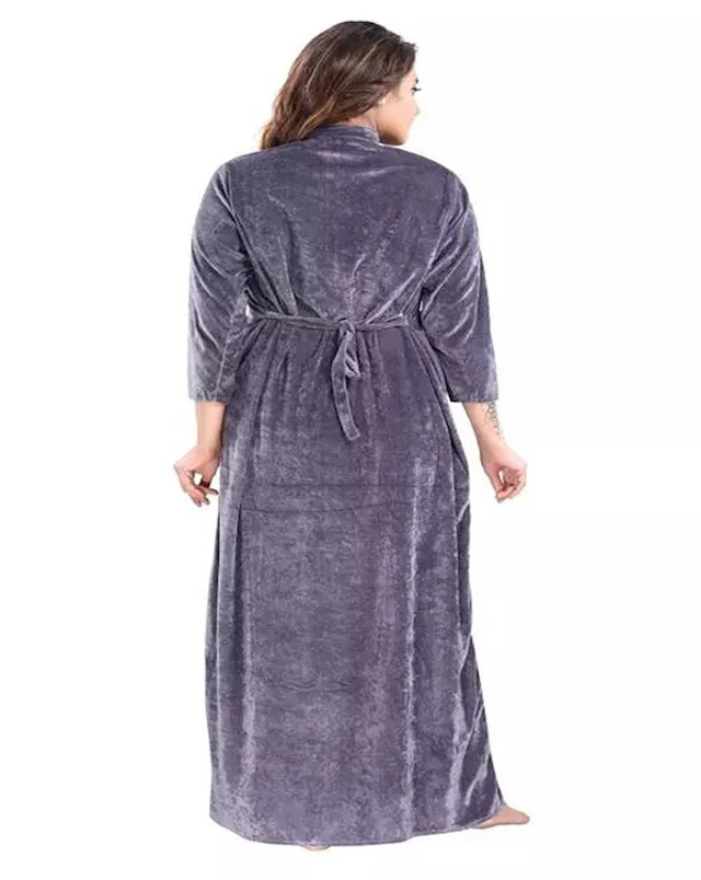 Velvet Embroidered Nightdress for Women (Grey, Free Size)