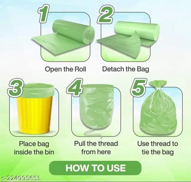 Biodegradable Garbage Bags (Green, 24x32 inches) (Set of 5)