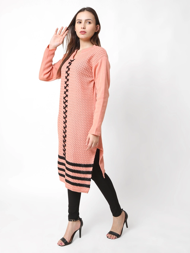 Woolen Solid Kurti for Women (Peach, Free Size)