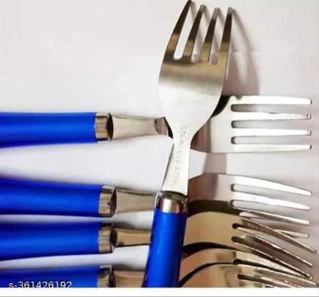 Stainless Steel Forks (Silver & Blue, Pack of 6)