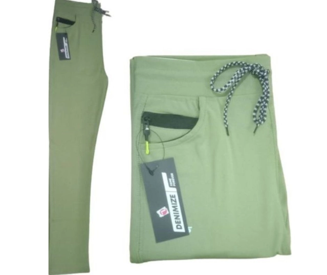 Linen Slim Fit Trackpants for Men (Green, L)