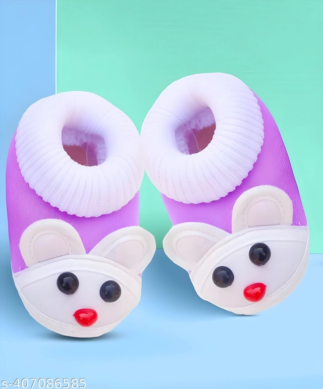 Cotton Booties for Infants (Purple, 0-3 Months)