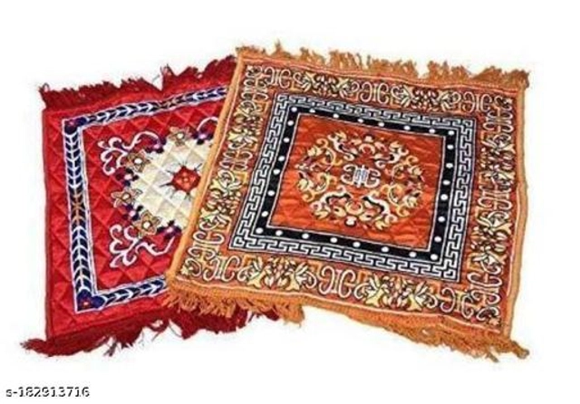 Cotton Pooja Mat (Multicolor, 19x19 inches) (Pack of 4)