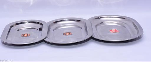 Stainless Steel Serving Tray (Silver, Set of 3)