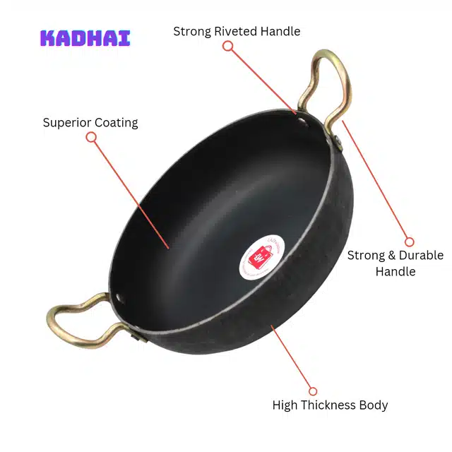 Iron Deep Bottom Kadai with Tawa & Fry Pan (Black, Set of 4)