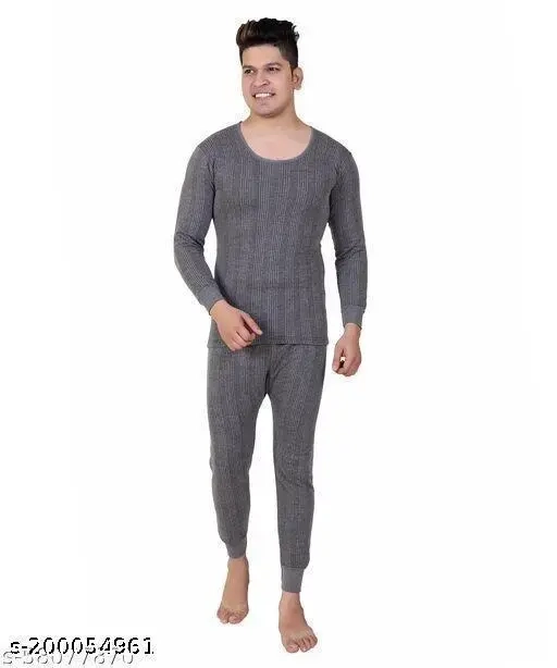 Cotton Blend Thermal Set for Men (Dark grey, XXL)