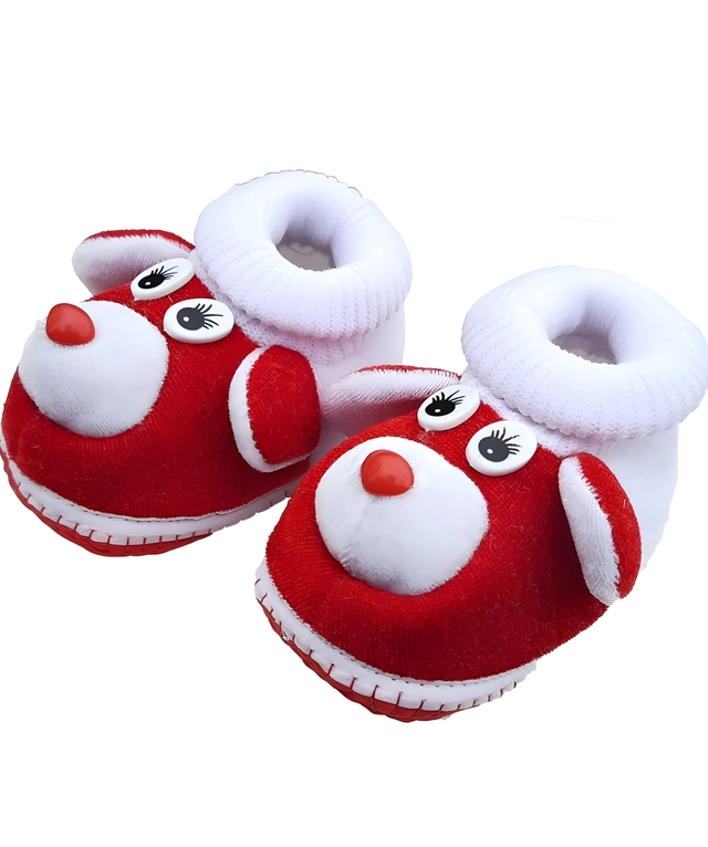 Velvet Booties for Infants (Red, 0-3 Months)