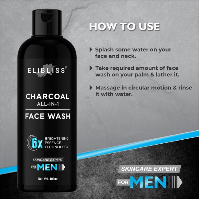 Elibliss Activated Charcoal Face Wash for  Skin Whitening, Anti-Pollution Deep Clean (100 ml)