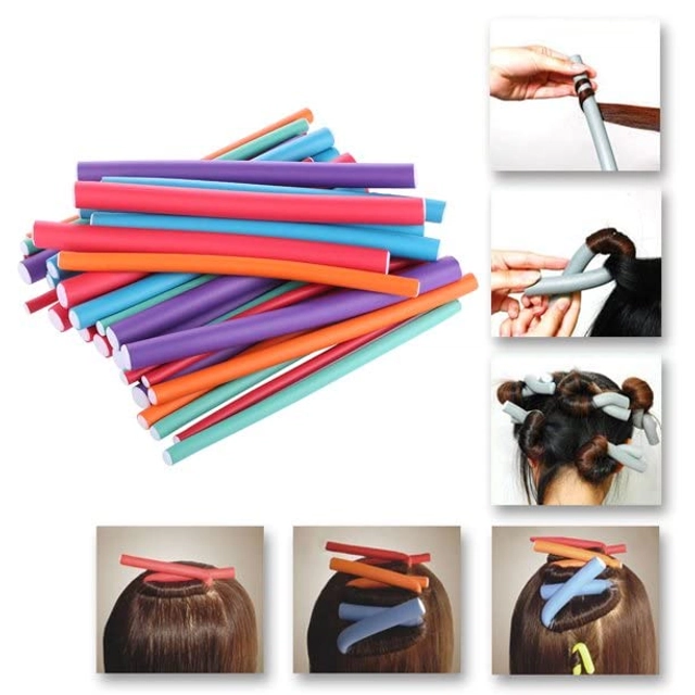 Rubber Hair Curling Twist Flexi Sticks (Multicolor, Pack of 10)