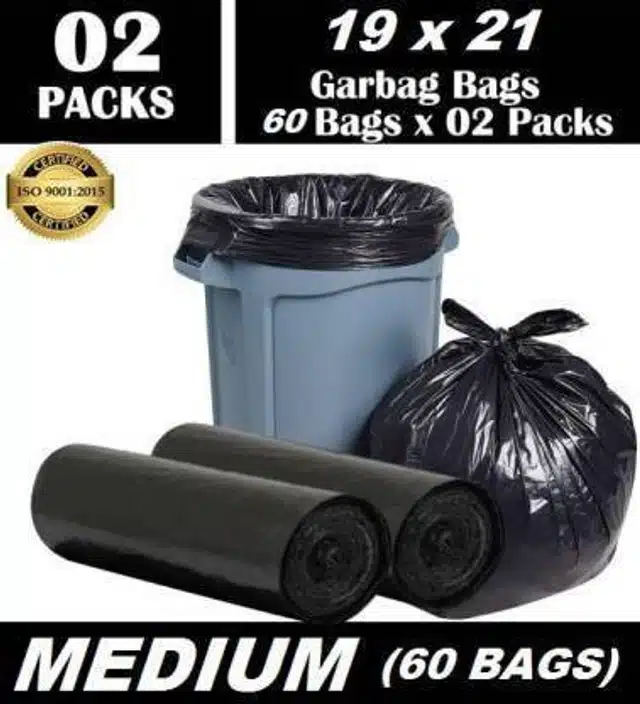 Disposable 60 Pcs Garbage Bags (Black, Set of 2)