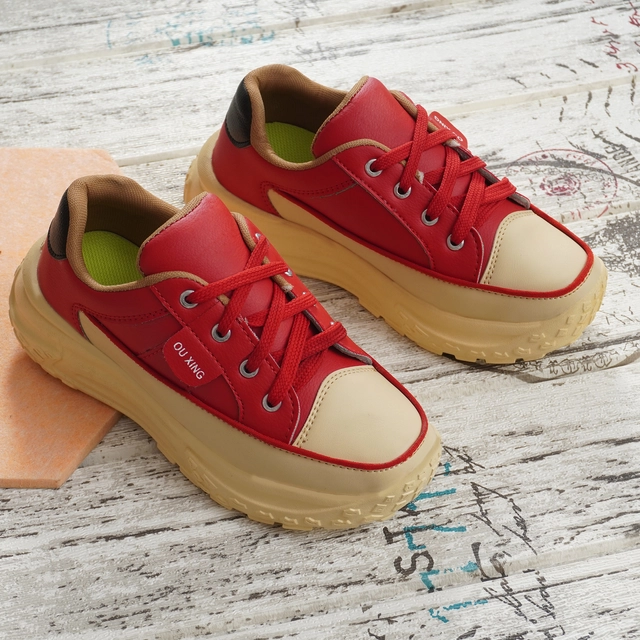 Sneakers for Women (Red & Beige, 3)