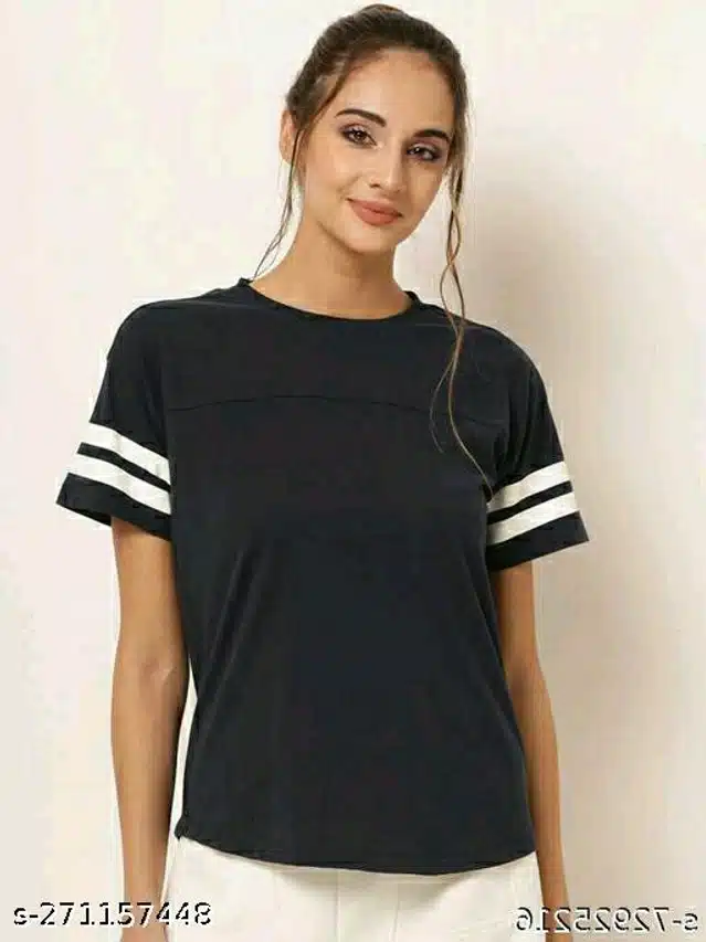 Half Sleeves T-Shirts for Women (Black, S)