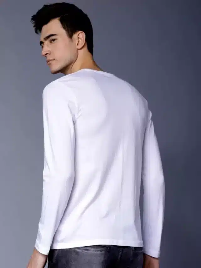 Printed Full Sleeves T-shirt for Men (White, S)