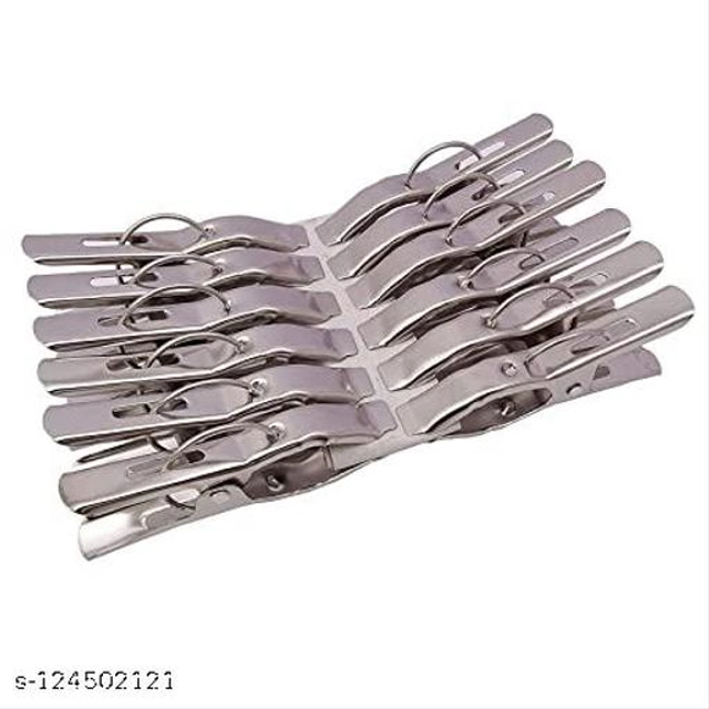 Stainless Steel Cloth Clips (Silver, Pack of 12)