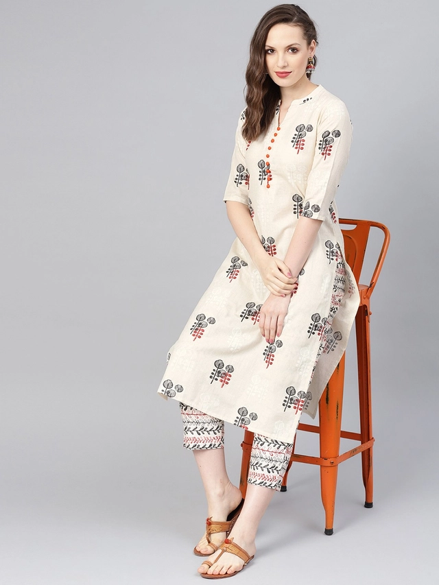 Viscose Rayon Printed Kurti for Women (Cream, S)