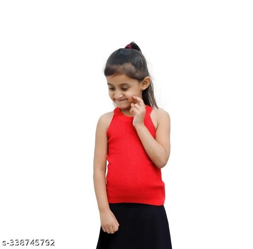 Cotton Blend Solid Top for Girls (Red, 1-2 Years)