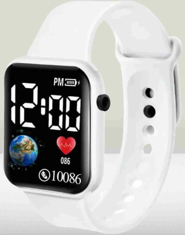 Square Dial Digital Watch for Kids (White)