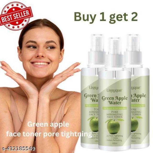  Green Apple Face Toner For Unclog Pores, Remove Pimple & Dark Spots & Hydrate Skin- 100ml ( Buy One Get Two Free)