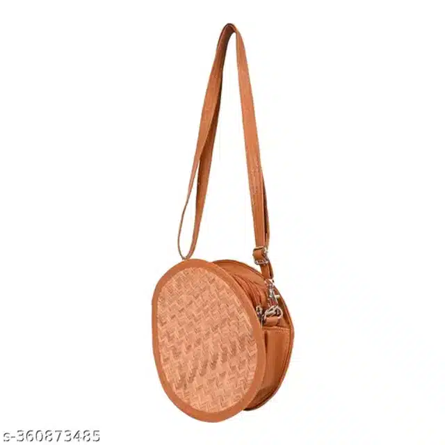 Hand Woven Round Sling Bags for Women (Brown)