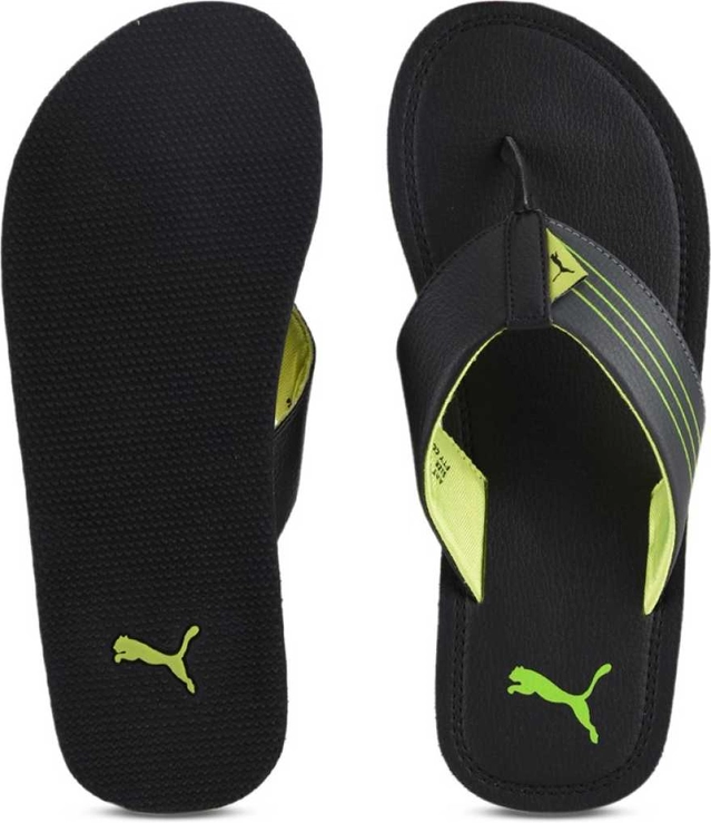 Flipflops for Men (Black & Light Green, 6)