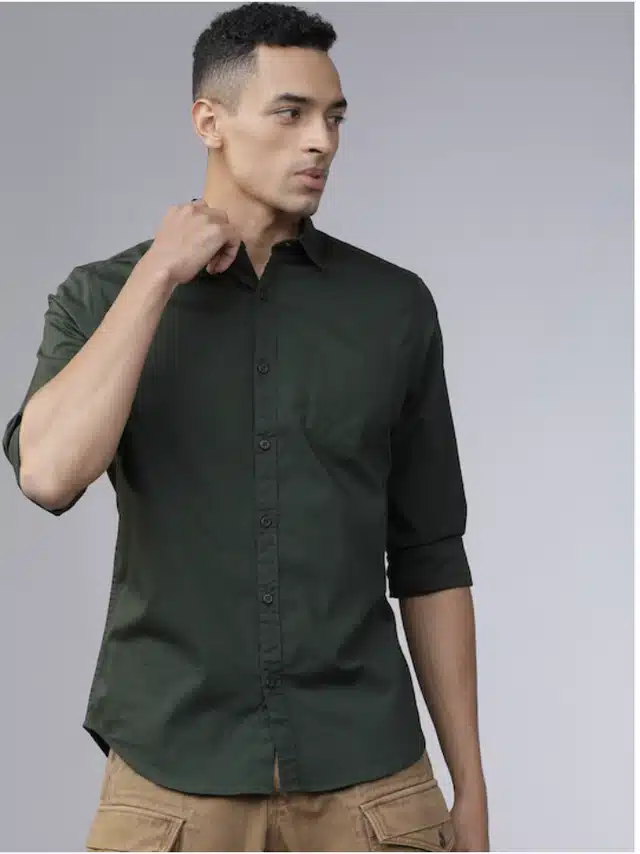 Badlook Casual Cotton Men Solid Shirt (Green, M) (TKS-14)