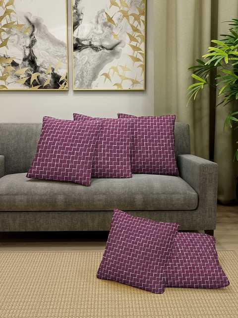 Klotthe Jacquard Cotton Cushion Covers (Purple, 40X40 Cm) (Set of 5) (K-79)