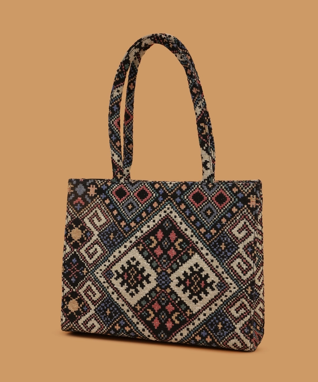 Jute Printed Handbag for Women (Multicolor)