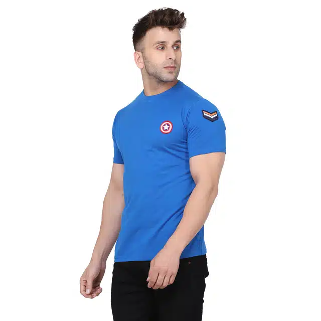 Men Solid Round Neck T-shirt (Blue, XL) (RSC-37)
