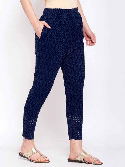 Klotthe Women Embroideslim Fit Trouser (Navy Blue, 28) (K-245)