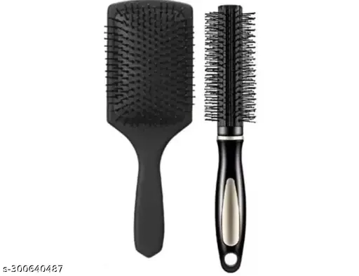 Round Rolling Curling Comb Hair Brush With Paddle Hair Brush For Men And Women (Pack of 2)