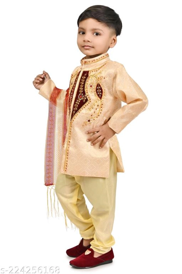 Cotton Blend Sherwani for Boys (Peach, 0-1 Years)