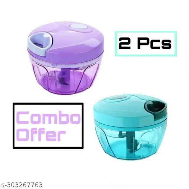 Plastic Manual Chopper (Purple & Sky Blue, 450 ml) (Pack of 2)