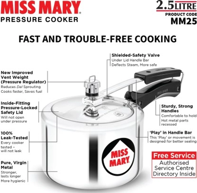 HAWKINS Miss Mary (MM25) Inner Lid Pressure Cooker (2.5 Ltr, Pack of 1)