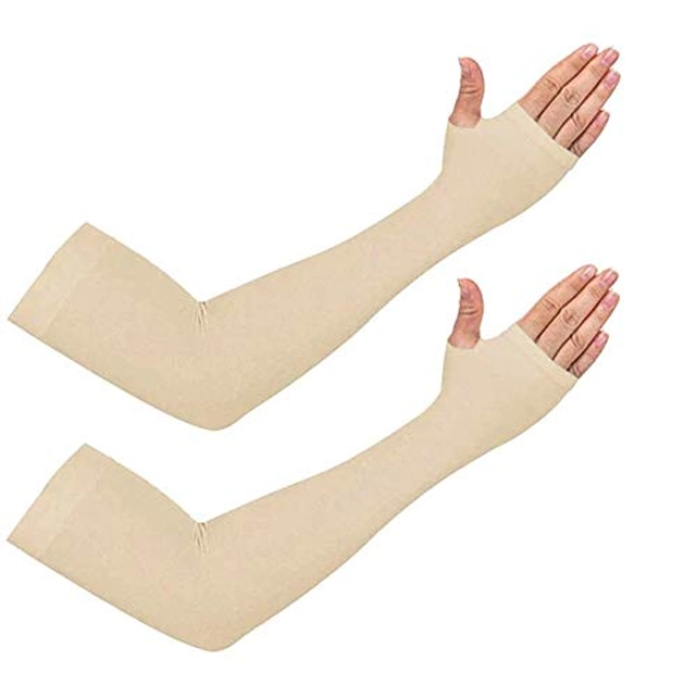 Nylon Arm Sleeves for Men & Women (Beige, Set of 1)