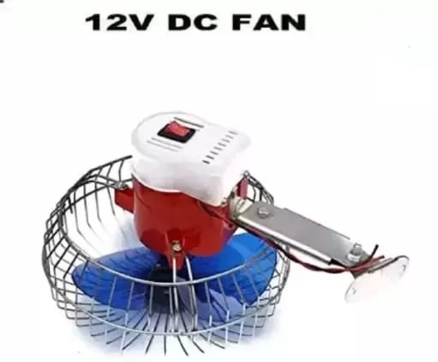 Metal 12 Volt DC Battery Mini Fan for Car & Bus (Red, 100 W)