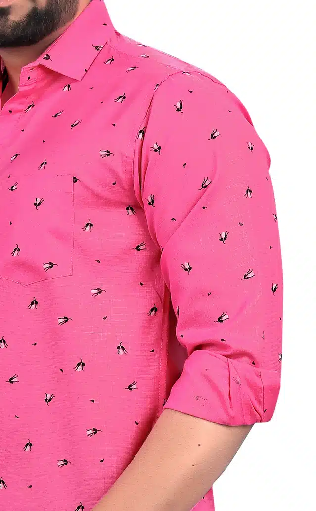 Men's Printed Full Sleeves Shirt (Pink, XL)